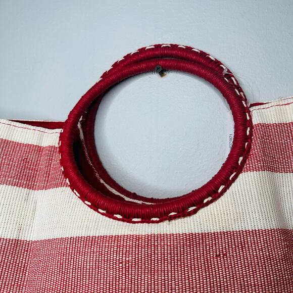 NWT CRABTREE & EVELYN Red White Striped Wrapped Circular Handles Beach Tote - Picture 7 of 9
